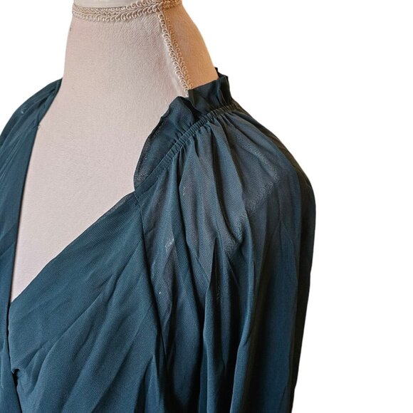 Andree By Unit 2X Dress Dark‎ Teal Chiffon Layered Longsleeve Blue Green Lined - Picture 3 of 13